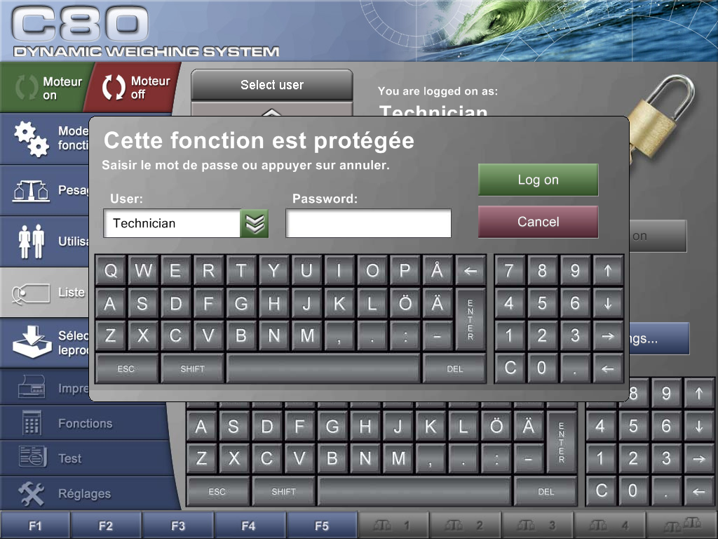 Ecran C80 motpasse Mot passe trieuse C80
